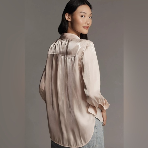 NWT By Anthropologie Silky Iridescent Buttondown Shirt - Picture 8 of 11